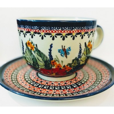 Hand painted cup with saucer